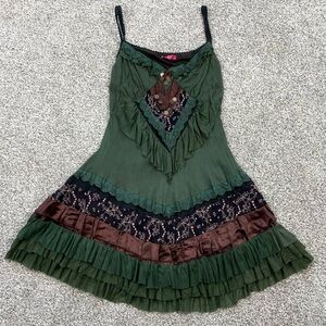 Sunny Scarlet mini dress ruffles satin lace sheer Y2K fairy festival small